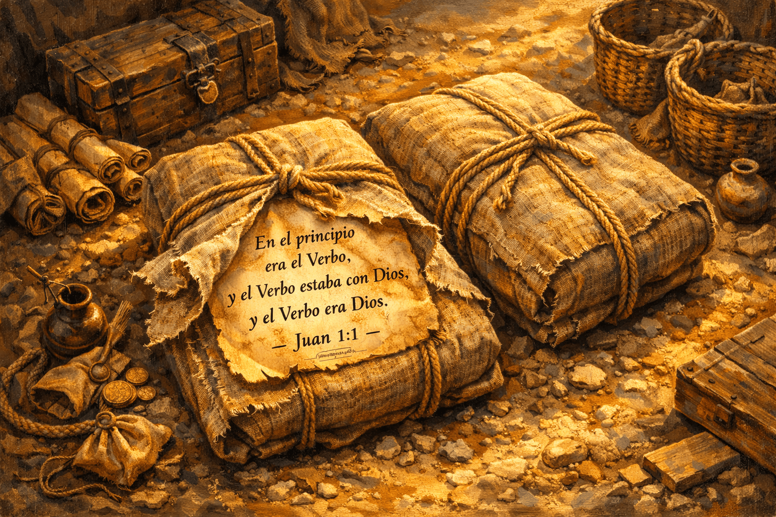 Ilustración de las primeras traducciones de la biblia siendo contrabandeadas.