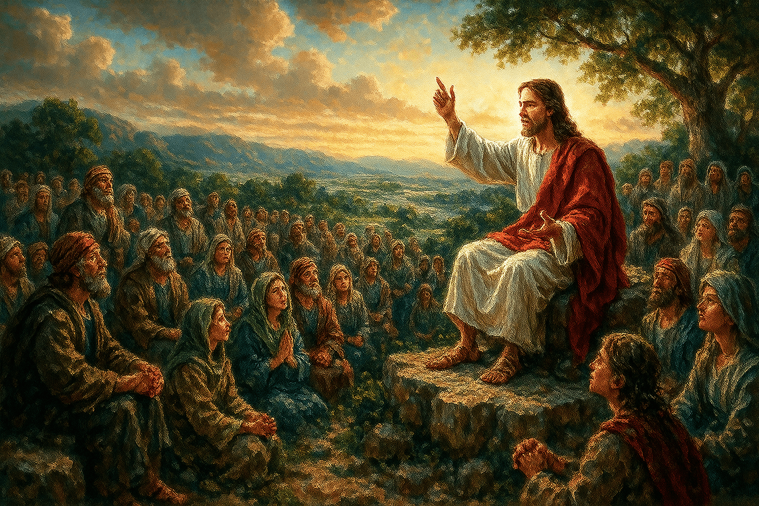 Ilustración de Jesús enseñando a un grupo de personas.