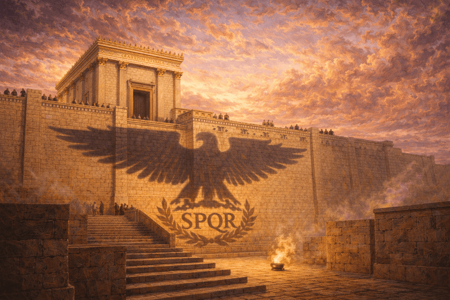 Ilustración que evoca a la opresión de roma a los judíos en el templo de Jerusalen